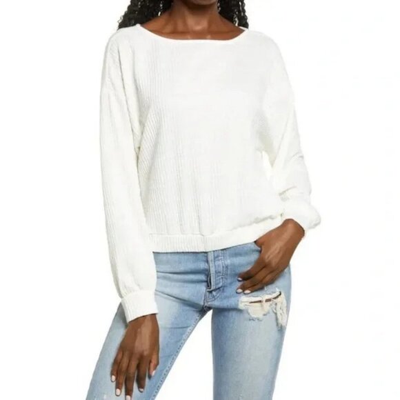 NEW Off White Boat Neck Ribbed Knit Pullover Sweater Nordstrom Size Small NWOT S - Picture 1 of 13
